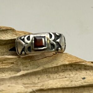 Sterling Silver and Red Garnet Celtic Ring